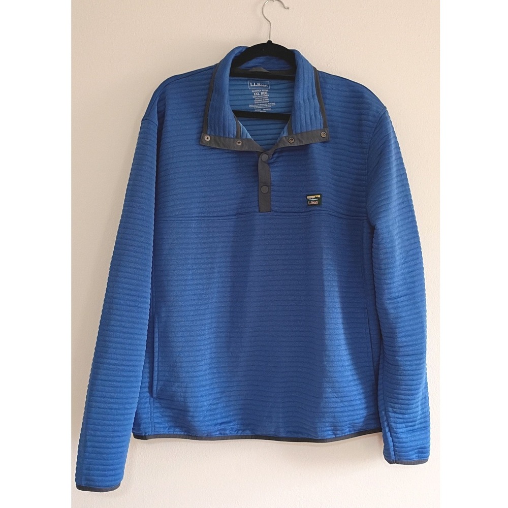 LL Bean Mens Pullover Blue Ribbed 1/4 Snap Neck XXL Slightly Fitted‎ Outdoors